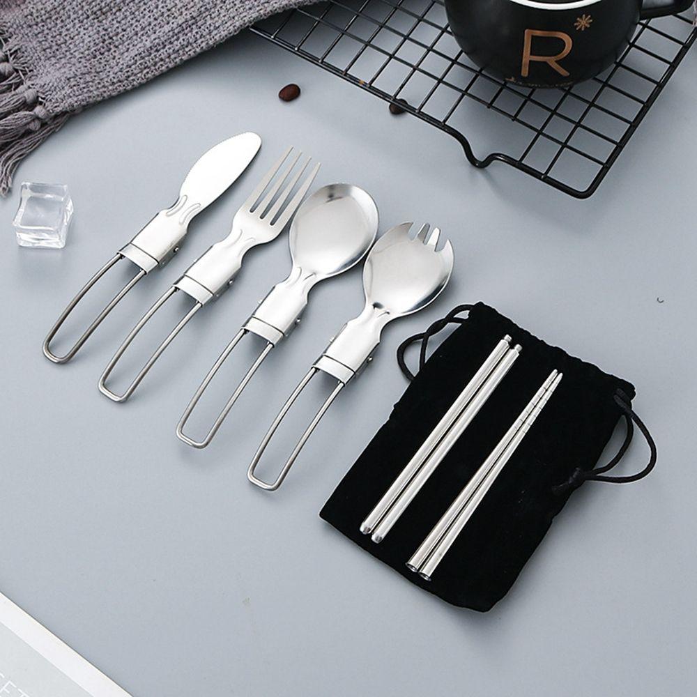 Flatware Kitchen Tool Dining Chopsticks Tableware Folding Fork Serving Spoon Folding Cutlery Set