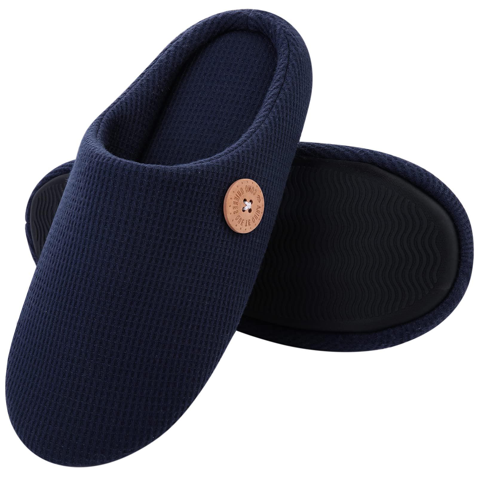 

мода Shevalues Home Мягкие тапочки-мюли для мужчин и женщин Зимние домашние теплые нескользящие хлопковые туфли Пушистые бесшумные плоские тапочки большого размера 42-43(10-10.2inch) темно-синий