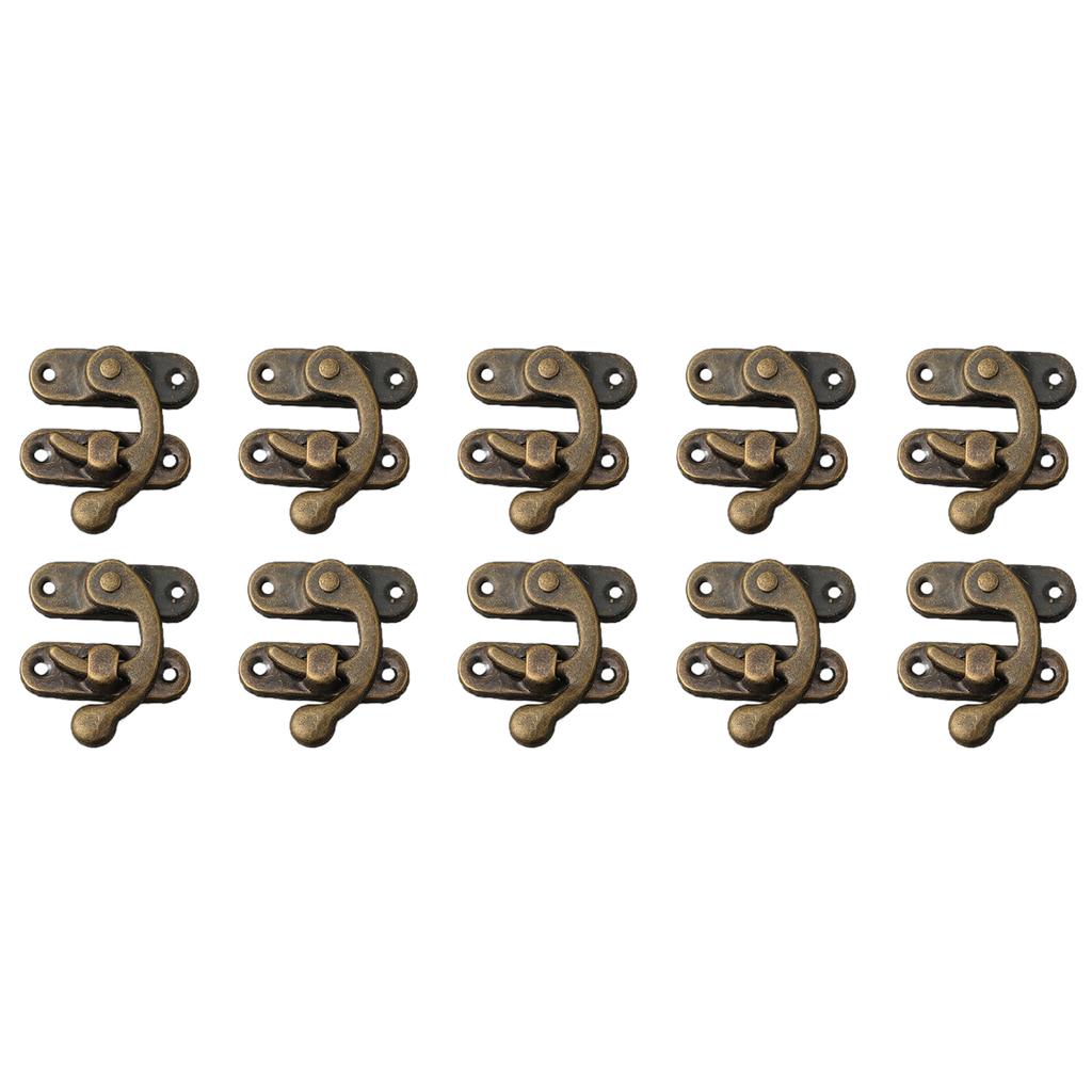 Mini Antique Bronze Wood Box Latch Clasp Lock 10 Pieces with Screws Right Hook for Jewelry Boxes Toolboxes and Storage Boxes