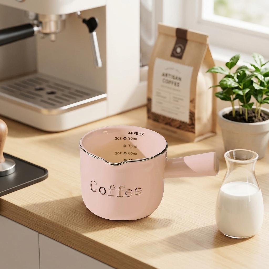 Ceramic Coffee Milk Jug With Measurement Scale Espresso Extraction Cup For Latte