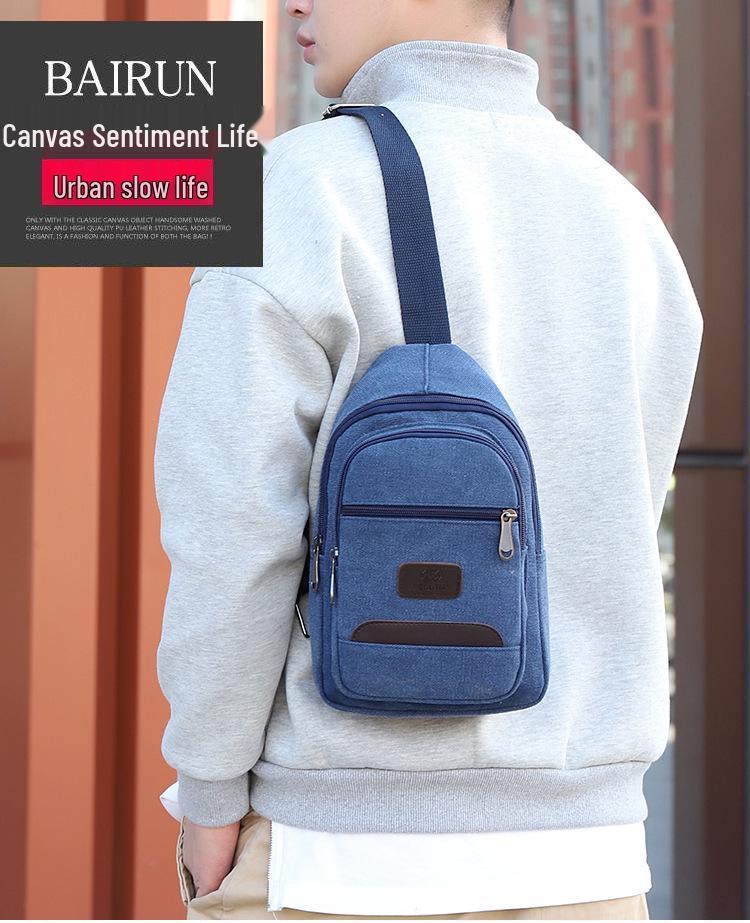 Multi-layer Men's Large Capacity Canvas Crossbody Chest Bag - Convenient Single Shoulder Portable Storage for Work.