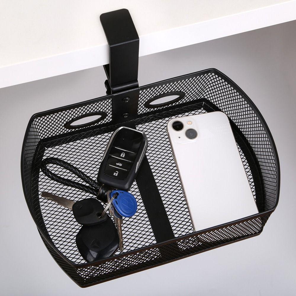 Spill-proof Under Desk Drawer 360° Swivel Mesh Storage Box Clamp-on Swivel Organizer  Stationery
