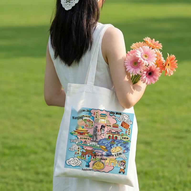 City Illustration Canvas Tote Bag