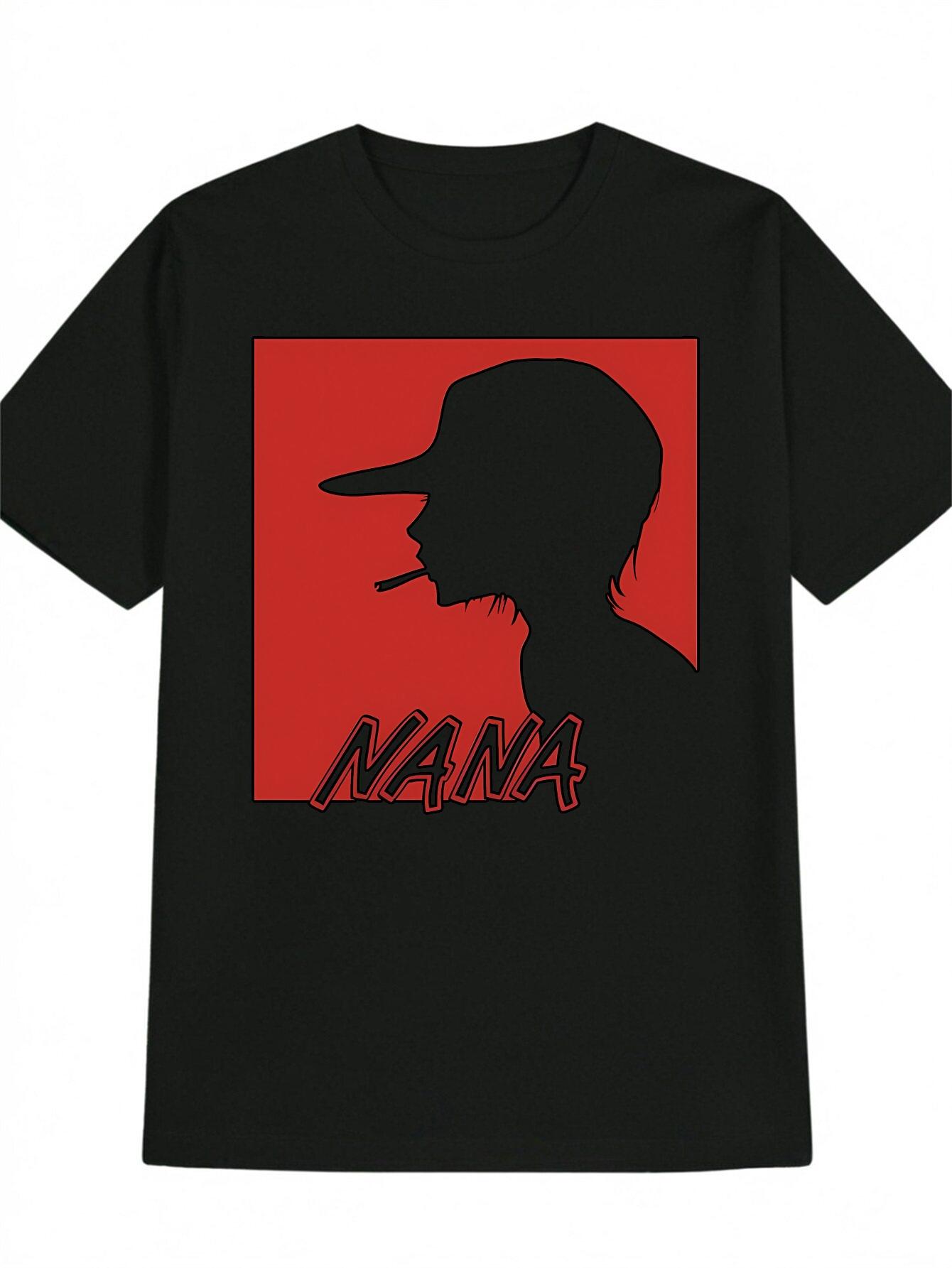 Casual Graphic T-shirt - Black with Red Silhouette Print & NANA Text XXXL