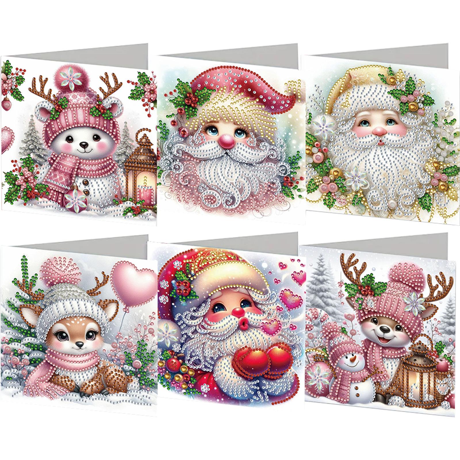

6pcs Bear Elk DIY Christmas Diamond Art Greeting Cards Congratulations Cards Christmas Festival Card Diamond Daily Wish Cards