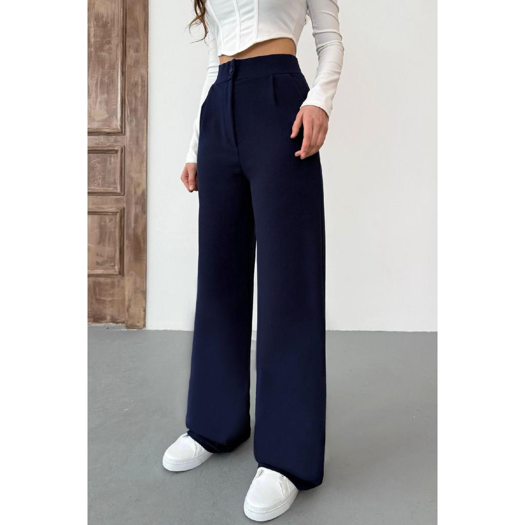 Woman Navy Blue Lycra Palazzo Set