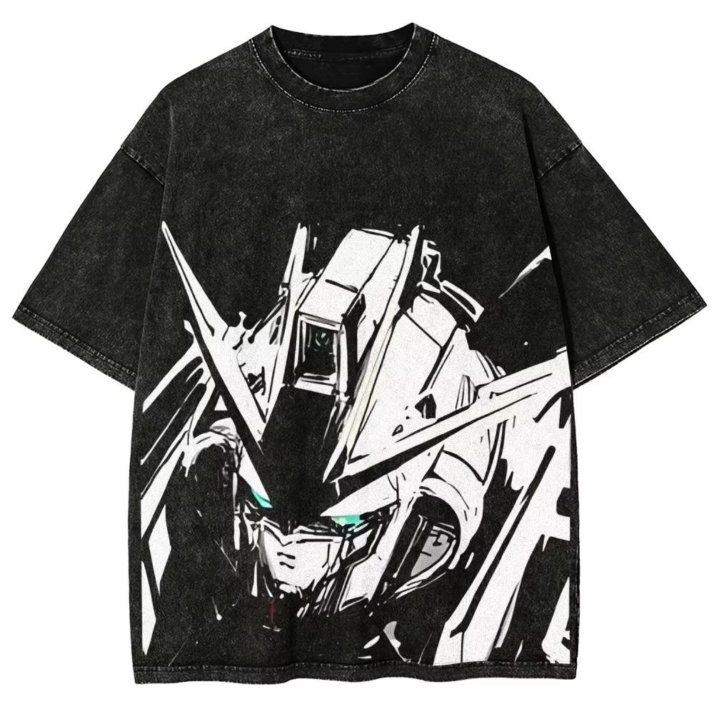 Gundam RX Anime Bedrucktes T-Shirt für Herren und Damen Gewaschenes T-Shirt Hohe Qualität Vintage Baumwoll-T-Shirt Harajuku YK Tops