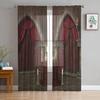 Gothic Vintage House Sheer Voile Curtains for Living Room Bedroom Kitchen Horror Theme Mysterious Landscape Tulle Window Curtain