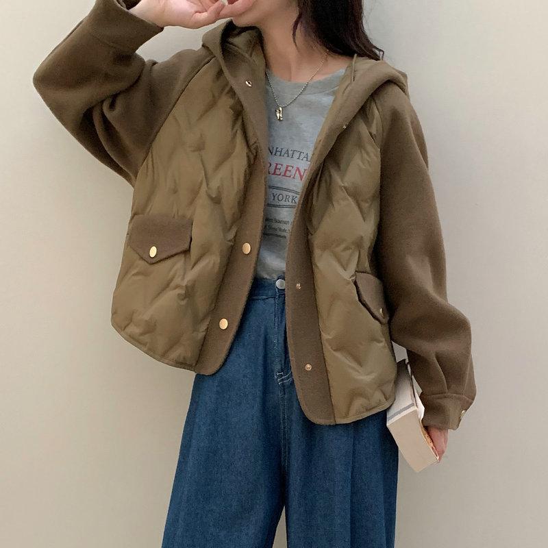 

Высококачественное двустороннее кашемировое пальто, женская утолщенная куртка на белом утином пуху 90 с нашивками, шерстяная куртка с капюшоном, короткая осень и зима