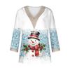 Women's Loose Casual Three-quarter Sleeve V-neck Lace Loose Christmas Print T-shirt Top