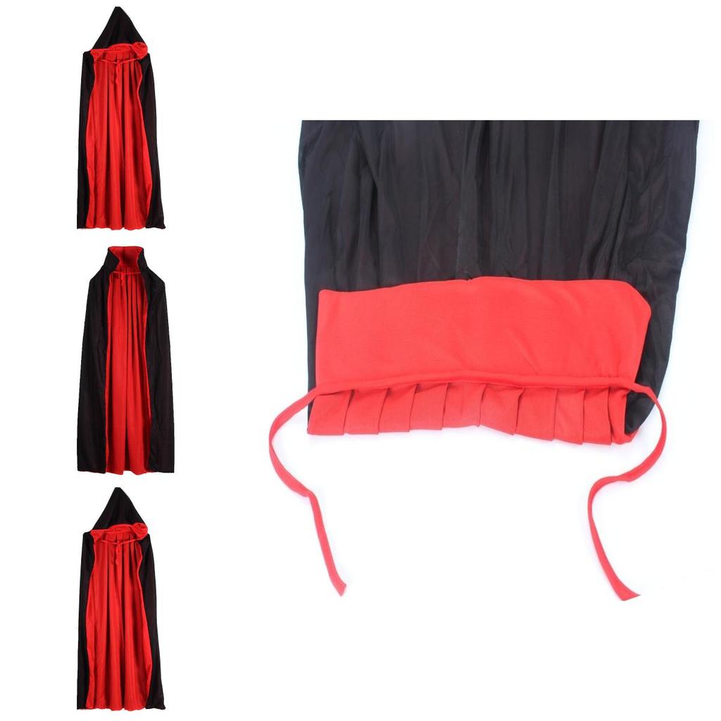 Mantello da Vampiro di Halloween con Cappuccio per Adulti e Bambini Reversibile Nero e Rosso Costume Cosplay