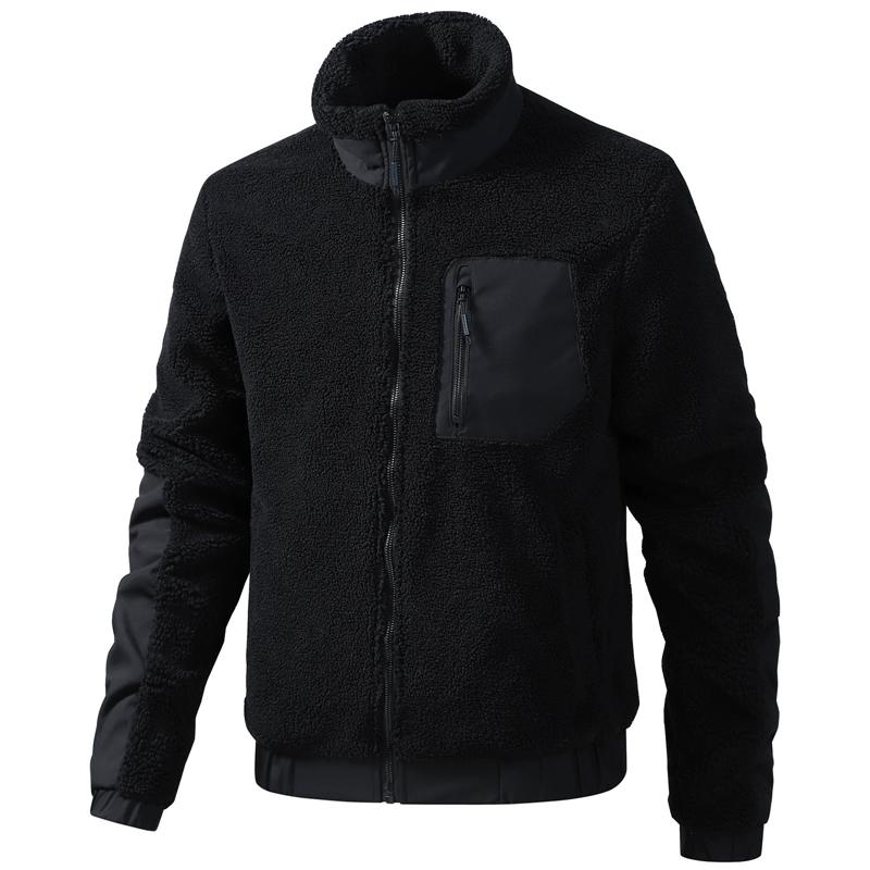 Lammvelours Warme Jacke Herren Stehkragen Verdickter Wintermantel Reißverschluss Kapuze Einfarbig Lässig Mode Oberbekleidung
