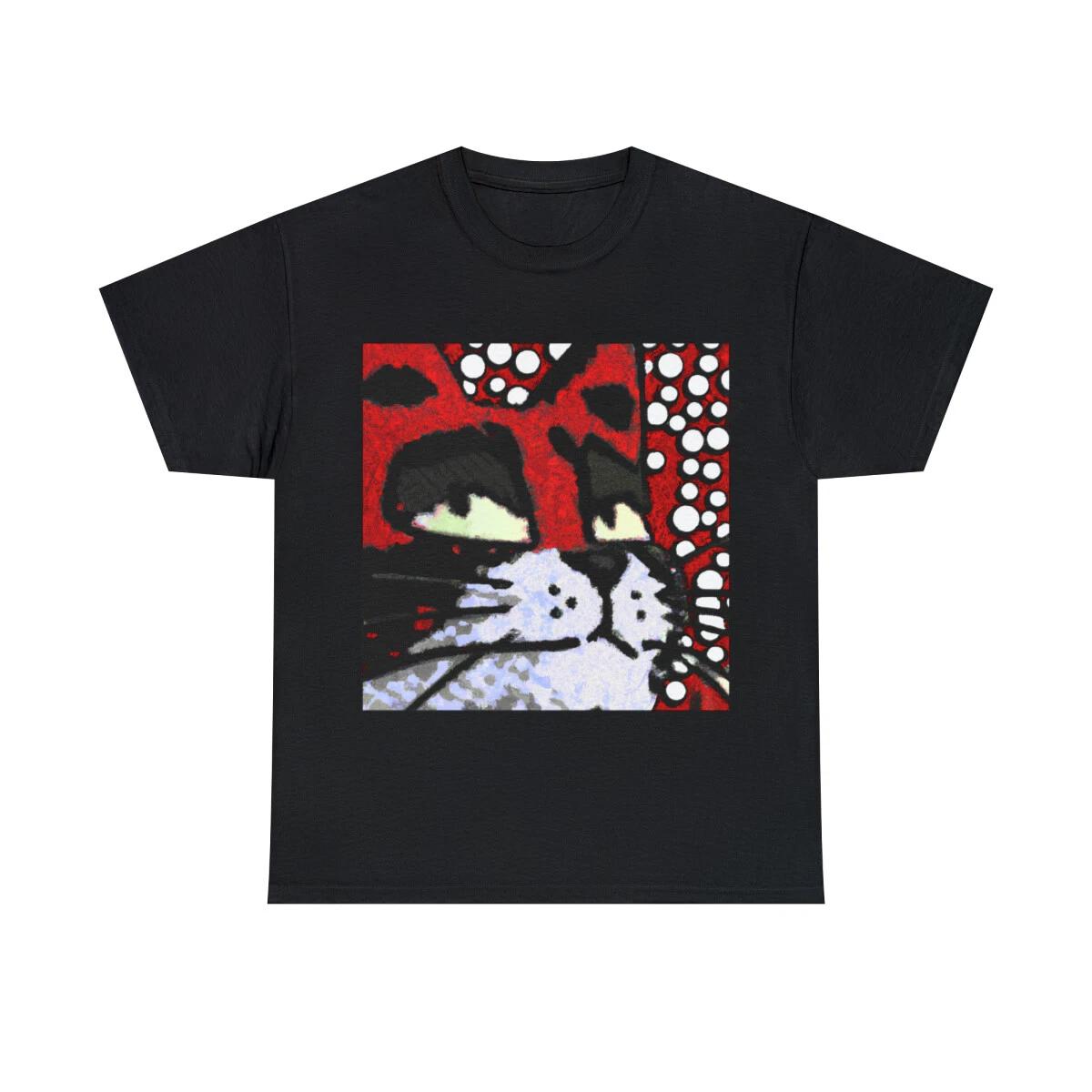 Retro Style Cat T Shirt Unisex Adult Pet Lover Tee Polka Dots Cartoon Art Tee XL