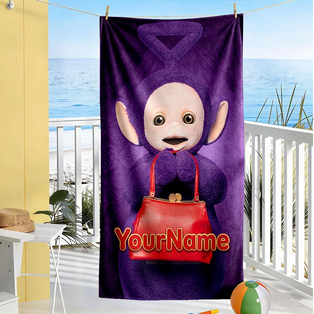 Teletubbies Customizable Name Beach Towel Soft Durable Quick-Dry Suitable for Swimming Gym Camping Yoga Vacation