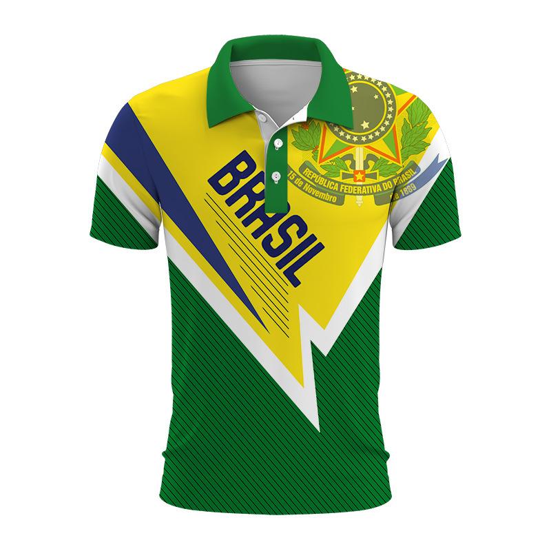 Brazil National Emblem 3d Printed Summer Button Down Collar Polod For Men Casual Tops Oversized Short Sleeve Trend Men Clothing