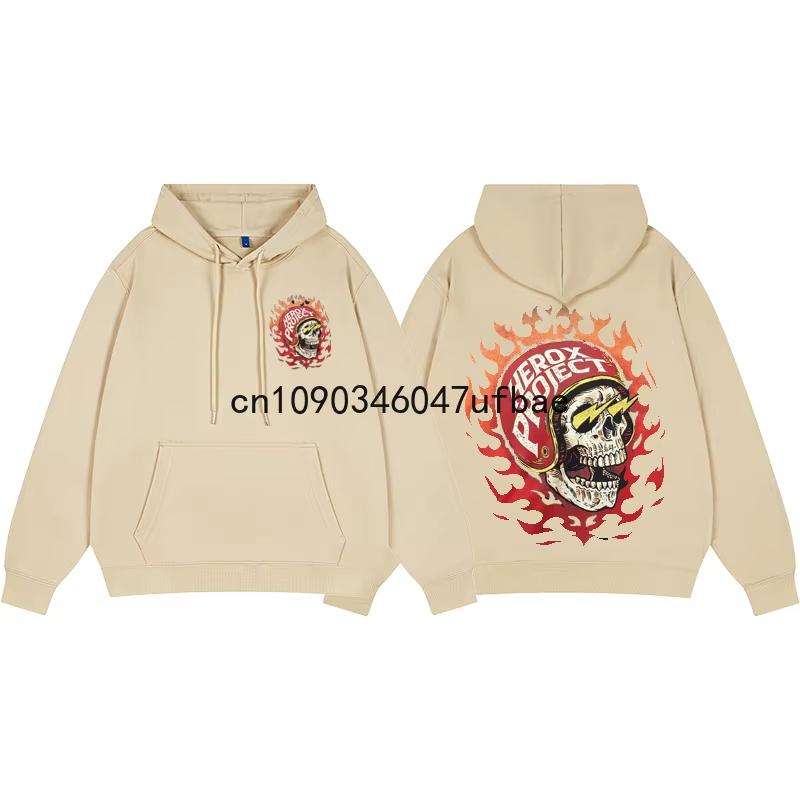 Harley Classic Vintage Flammen Totenkopf Blitzauge Lokomotive Harley Baumwolle Bedruckter Hoodie Herren und Damen Pullover Halloween Oberteil