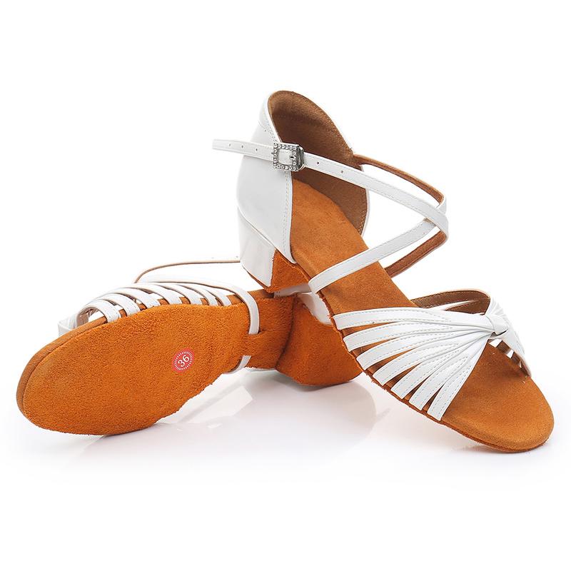 Women Girls Child Leather Latin Dance Shoes Low-heeled Salsa Ballroom Tango Shoes Soft Sole 3.5CM Heel