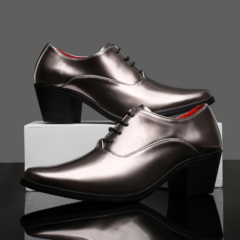 Men High Heels Silver Derby Wedding Dress Dance Business Gold Elevator Shoes Height Increase Tuxedo Prom Blazers Shoes Plus Size