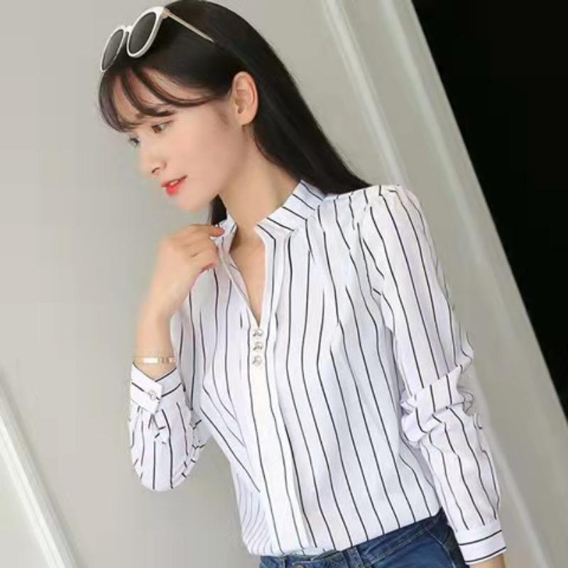Women's Fashion Casual Spring Autumn Stripe Print Long Sleeve Half Turtleneck Blouses & Shirts