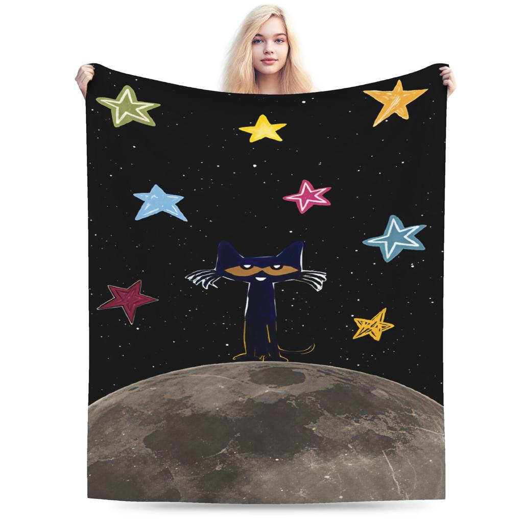 Pete The Cat Stars Comic Warm Blanket Aesthetic Plane Travel Throw Blanket Couch Chair Flannel Bedspread Sofa Bed Cover