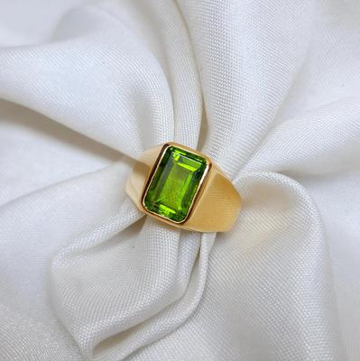 Geniune Green Peridot Stelring Silver Yellow Gold Overlay Ring Jewelry