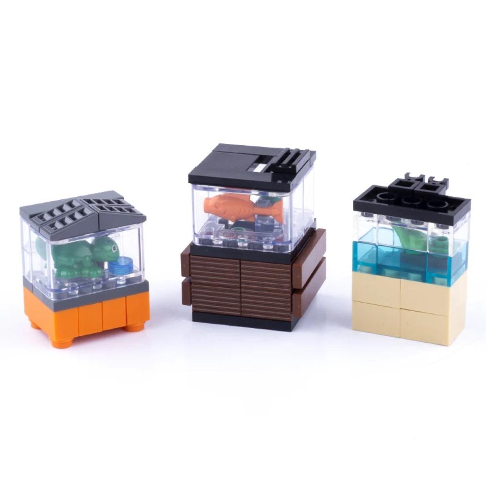 MOC Stadthaus Möbel Bausteine Set Toilette Aquarium Bett Klavier Fernseher Sofa Couch Pendeluhr Kochbank Steine Spielzeug
