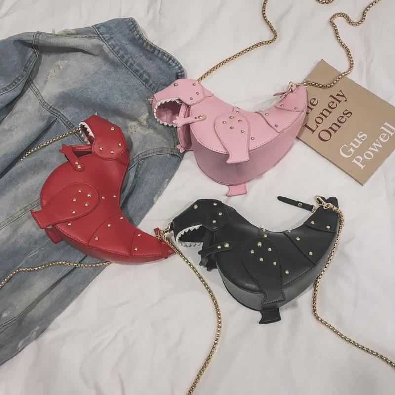 Fashion Creative Funny Three-dimensional Dinosaur Oblique Span Bag Personalized Rivet Cute Cartoon Animal Small Bag Women's Bag