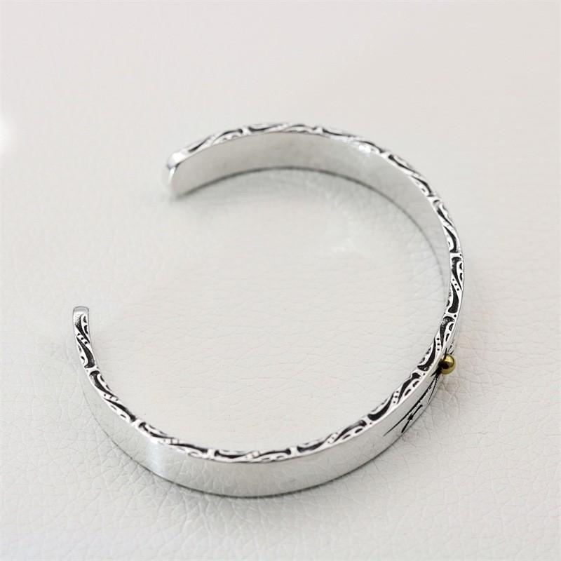 Takahashi Goro's Silver Distressed Sun Ray Flying Eagle Open Fashion Bracelet for Couples