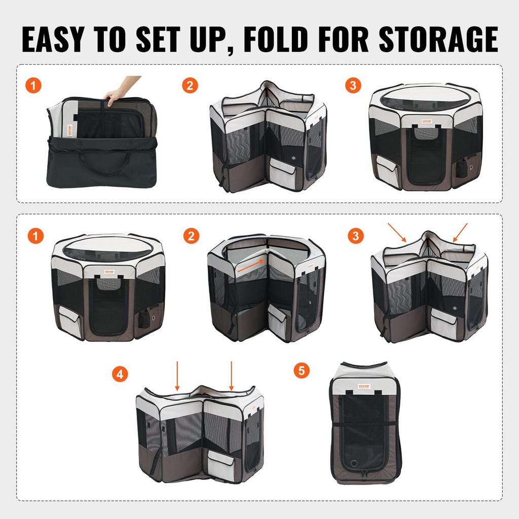 Foldable Pet Playpen, 36 inch Portable Dog Playpen, Crate Kennel for Puppy, Dog, Cat, Premium Waterproof 600D Oxford Cloth, Removable Zipper, for