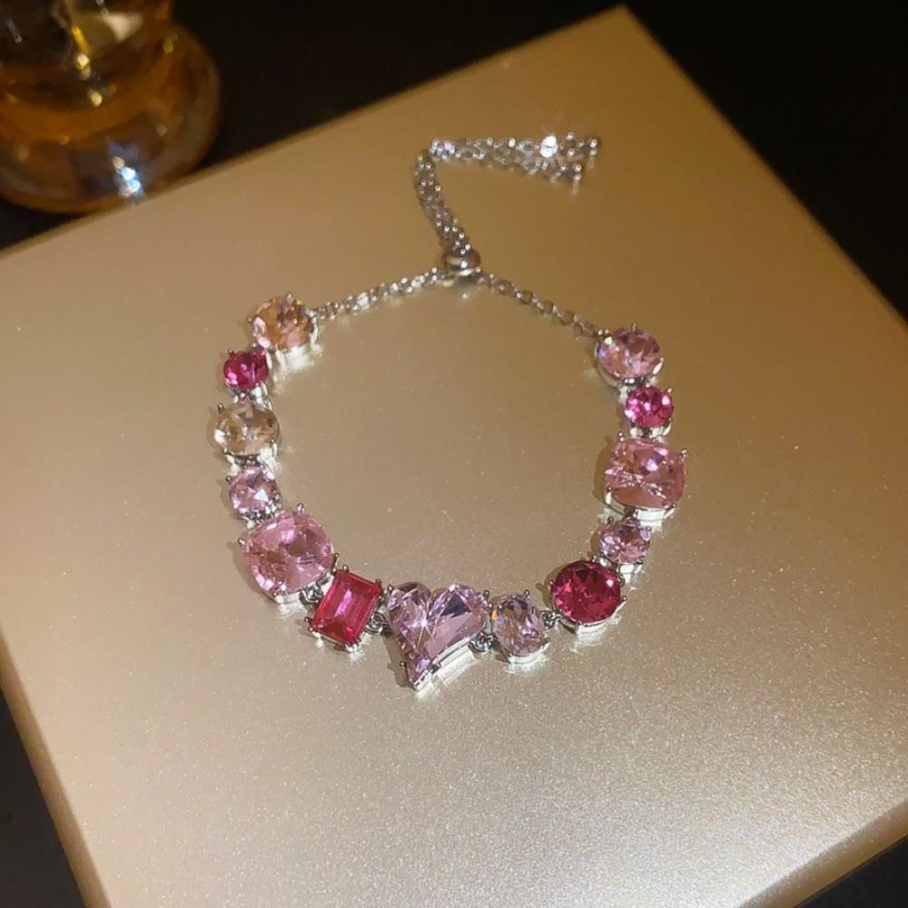 Love Heart Colorful Rhinestone Bangle Square Round Women's Hand Bracelet  Women Girl
