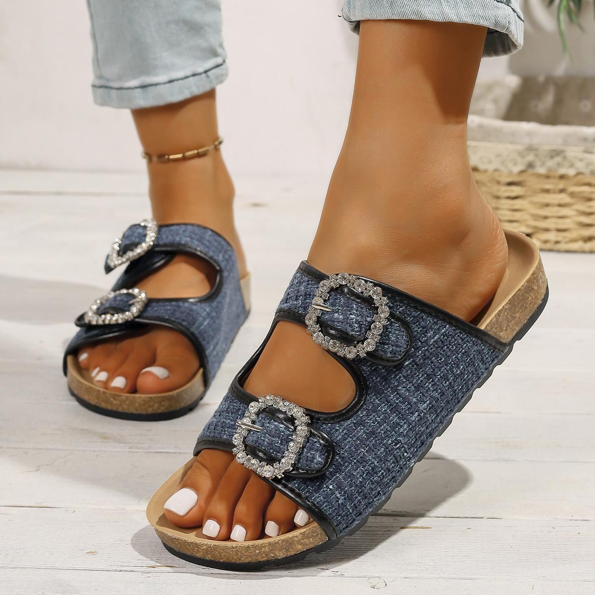 

Модные летние женские тапочки с подошвой, шлепанцы, резиновые туфли, женские 2025, новые, уличные сандалии, элегантные модные тапочки, тапочки 36 синий