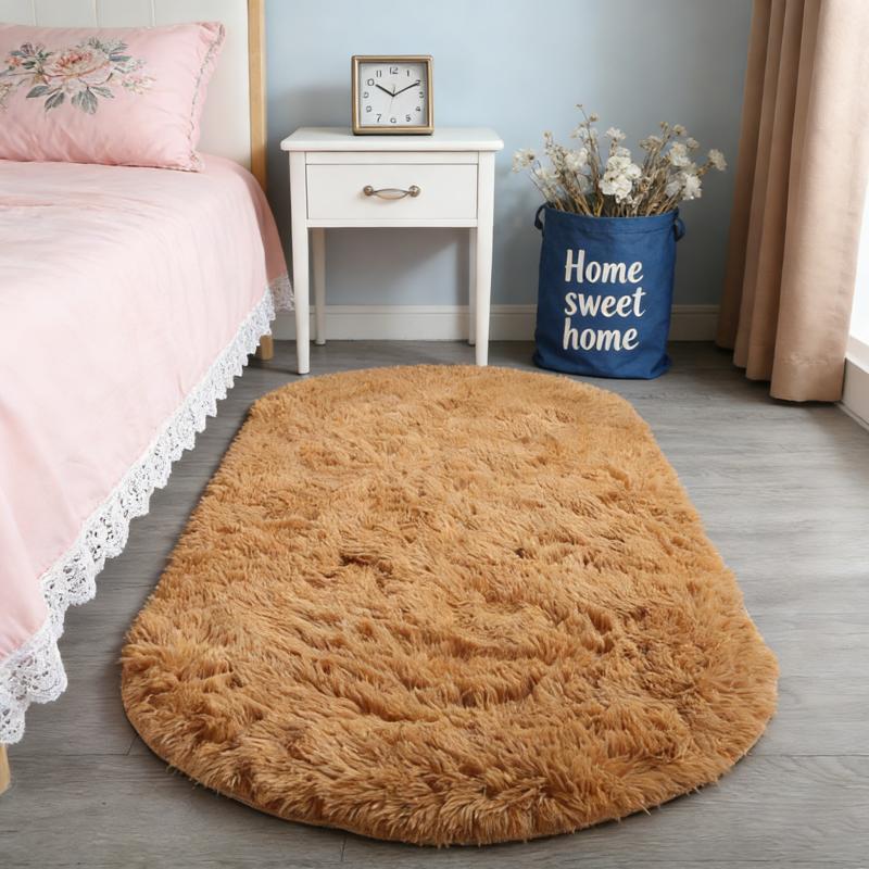 Rainbow Plush Carpet Oval Fluffy Rug For Girl Bedroom Long Pile Soft Beside Mat Large Area Rug Living Room Shaggy Kids Playroom Mat