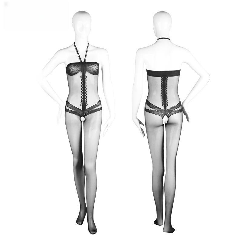 Bodysuit Women Fishnet Crotchless Lingerie Elastic Female Jumpsuit Mesh Clothing Pajamas See Through Lace Open Crotch Thigh High