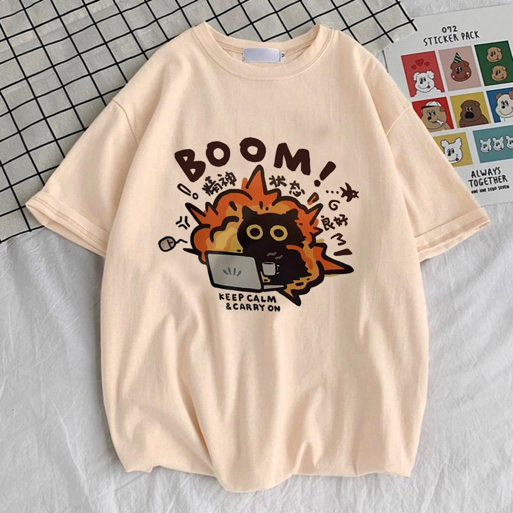 Cartoon Cat t-shirt female Retro Grunge 2000s Comfortable Psychedelic top tees aesthetic Pop Culture Digital streetwear Grunge