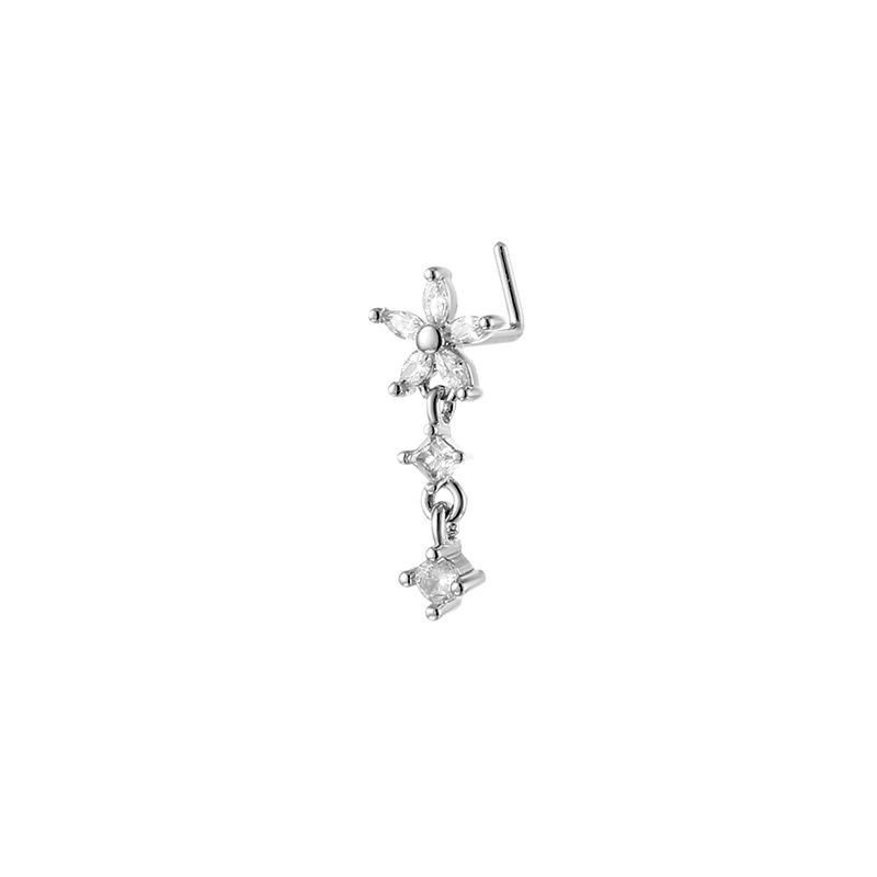 Stainless steel tassel chain nose ring with zirconium stone nose accessory for body piercing.