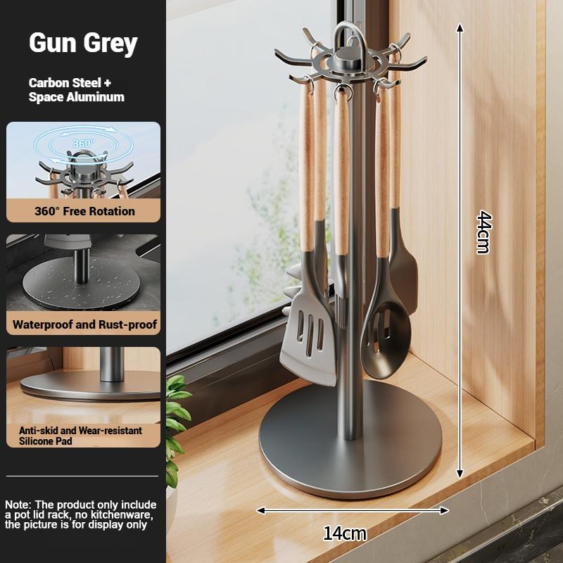 1pc Kitchen Rotating Spatula Rack Home Eight Hooks Kitchenware Holder Movable Cooking Utensils Storage Rack Kitchen Organizer