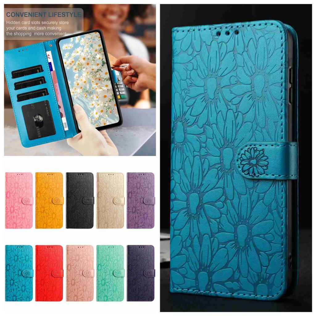 10-Color Daisy Embossed Flip Card Case for TCL 40 XL/40R/40X/40SE.TCL 403/405/406/408