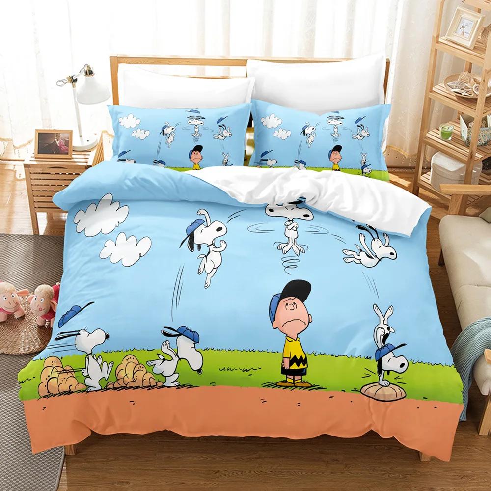 Snoopy Cute Print Bedding Sets Comforter Quilt Bed Cover Duvet Cover Pillow Case 2-3 Pieces Sets Kids Adult Size Home Decor