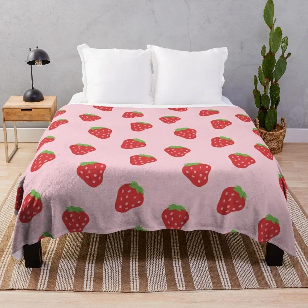 Fresh Strawberry Fruit Flannel Throw Blanket For Sofa Couch Bed Living Room Blanket King Queen Size Super Soft Warm Lightweight