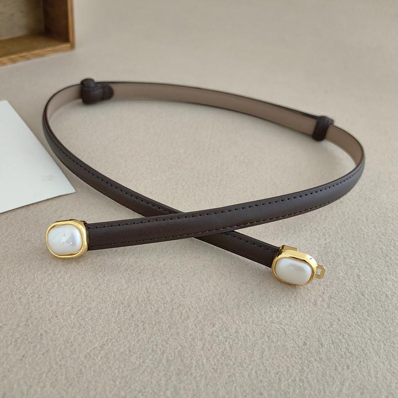 Fashionable Women Leather Belt With Pearl Metal Buckle For Office Gift Weekend