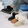 Mode Flach mit Mittelhoch Absatz Schneestiefel Winter Neu Knöchel 2025 Hohe Qualität Damenschuhe Uni Kunstfell Schleife Prägnante Stiefel