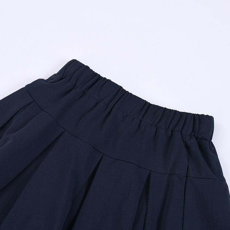 Girls' Black Pleated Cotton Skirt - Navy Blue School Uniform for Middle & Primary Students, Autumn Collection