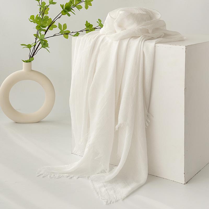 Spring & Summer Lightweight Sunscreen Shawl: Imitation Cotton-Linen, High-End Silk Gauze Scarf, Solid Color for Women