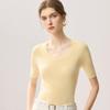 Womens 100% Wool Short Sleeve Sweater Slim Fit Round Neck Thin Knit Top
