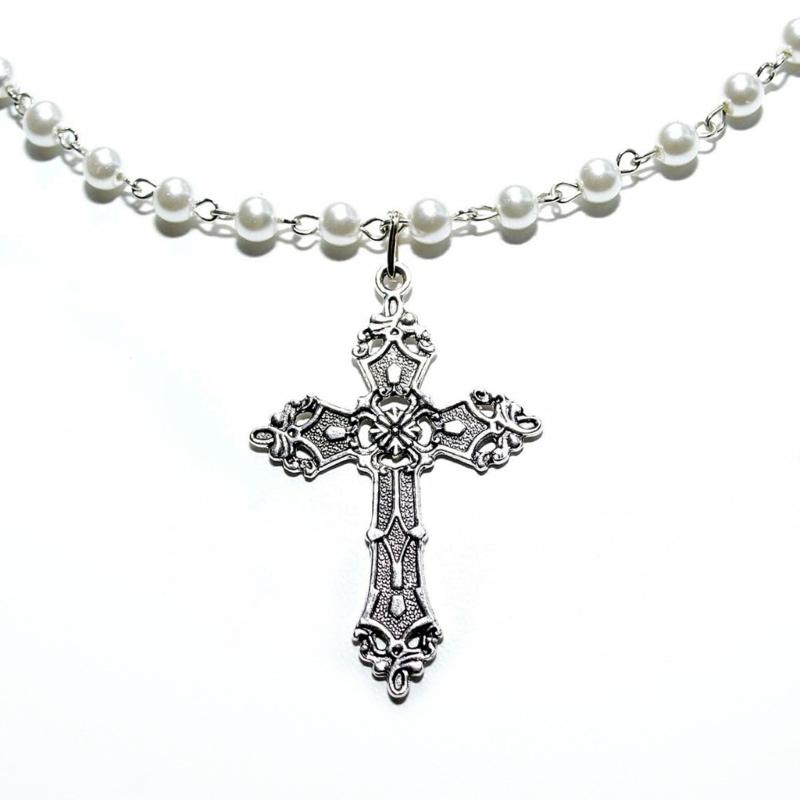 Cross Pendant Necklaces Cross Pendant Chokers Imitation Pearls Religious Jewelry Party Jewelry Gift for Girls Woman Man