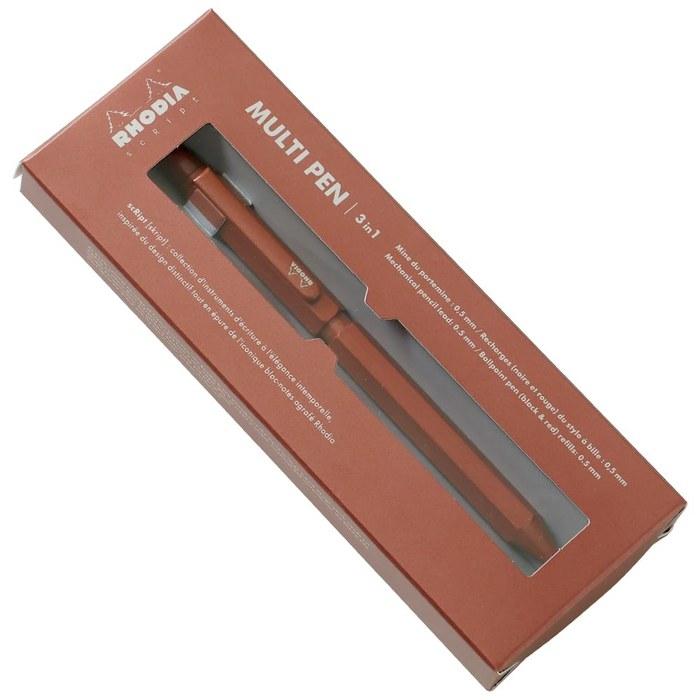 Rhodia Script Multipurpose Pen Marron BrownBallpoint Pen (0.5mm, Black & Red), Mechanical Pencil (0.5mm)Aluminum Body, Rotary Typecf9348