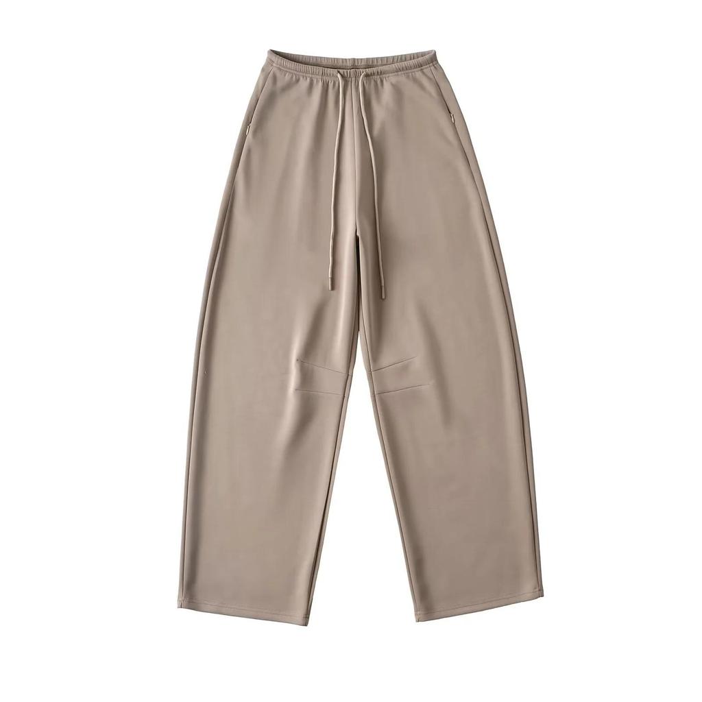 European & American Style Cupro Silk Slimming Drawstring Sweatpants - Relaxed Narrow Waist Curved Leg