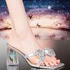Fashion Rhinestone Bow Open Toe Square Toe Cool Drag Women Summer Outside Wear Fashion Versatile High Heel Sandals Plus Size