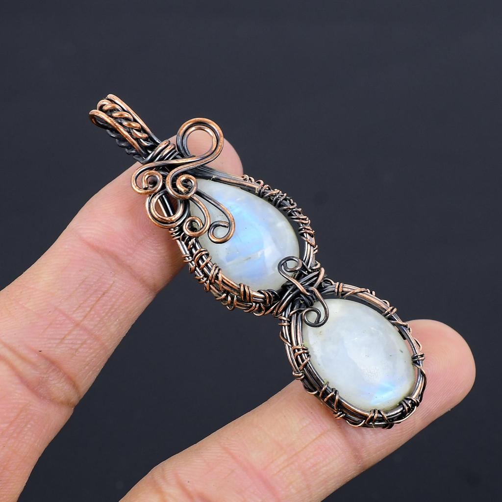 Moonstone 999 Copper Wire Wrapped Pendant, Handmade Gemstone Pendant, Gift For Mom Antique Jewelry