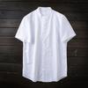 Cotton and Linen Washing Process! Export Tail Goods Summer Men Small Stand Collar Pure Color Linen Breathable Short Sleeve Shirt Top